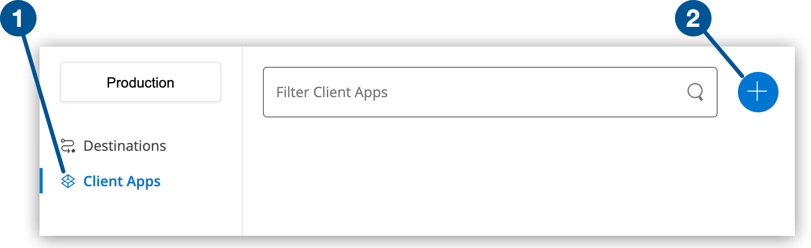 「Client Apps (クライアントアプリケーション)」 オプションと 「Add (追加)」 アイコン