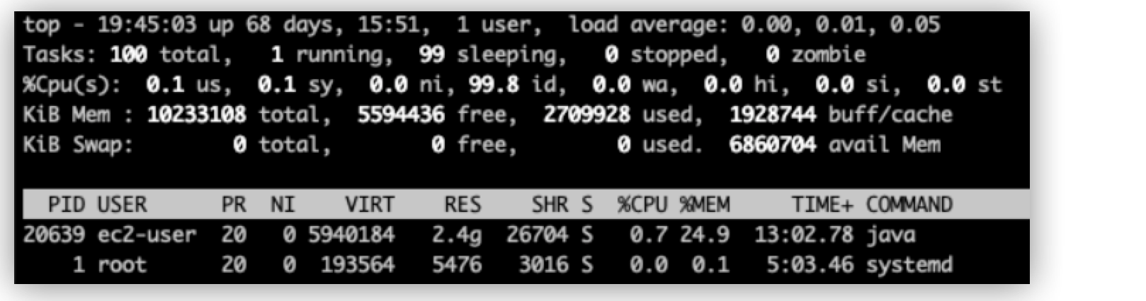 top コマンドによる CPU 統計情報