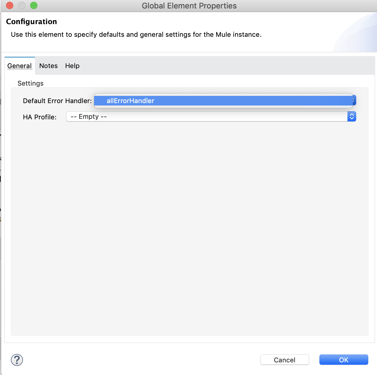 [Configuration (設定)] ダイアログの [General (一般)] 項目 ([Settings (設定)] など)