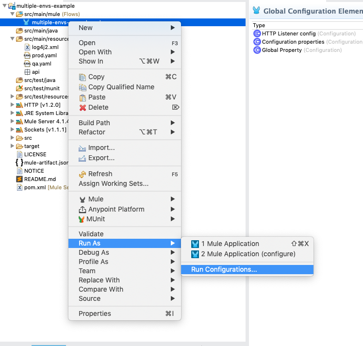 プロジェクト構造で設定を実行する方法が表示されている [Package Explorer] ビュー
