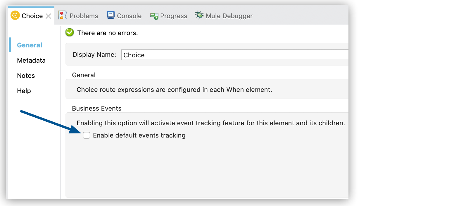 Choice コンポーネント内のビジネスイベント追跡