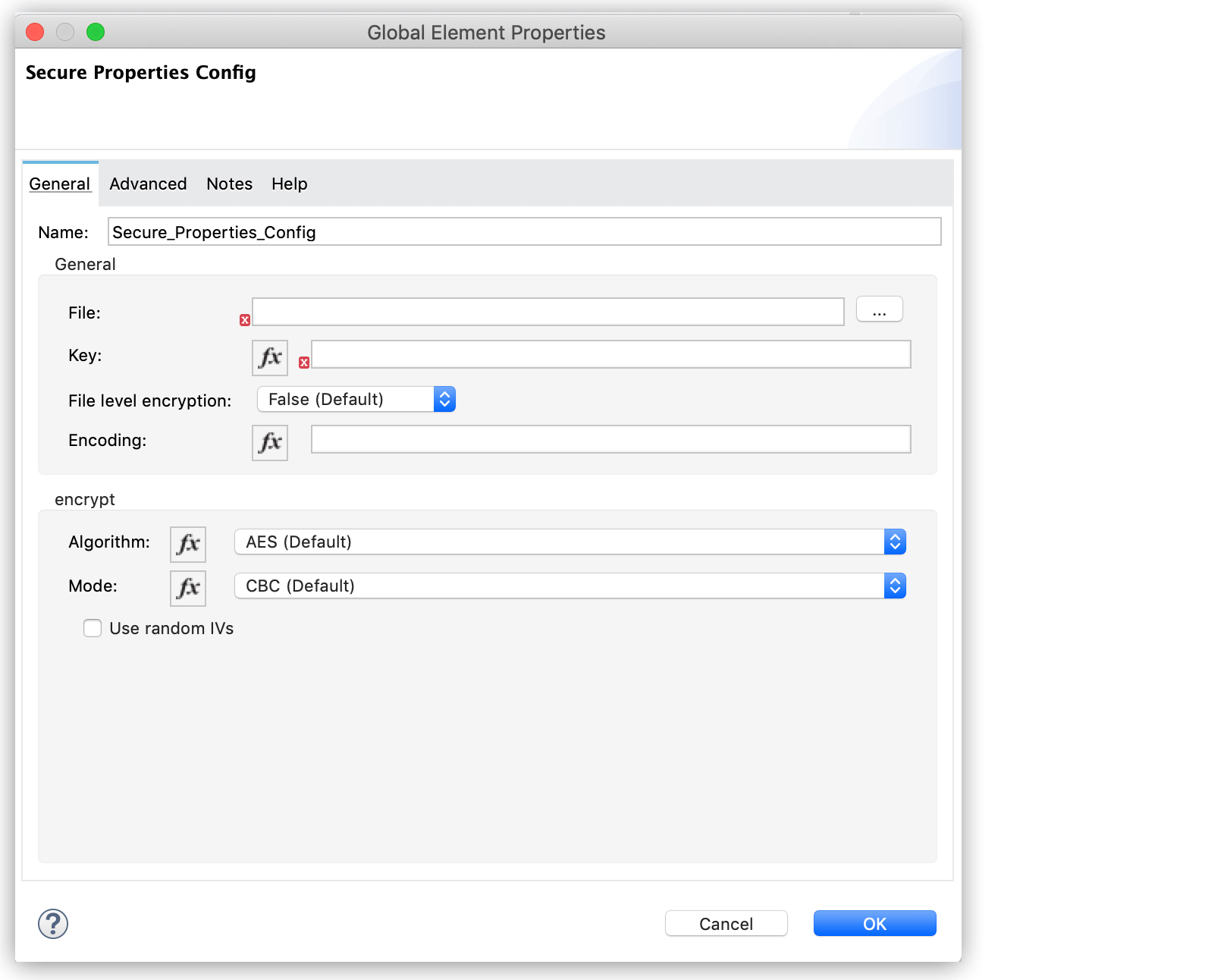 セキュアプロパティの設定パネル