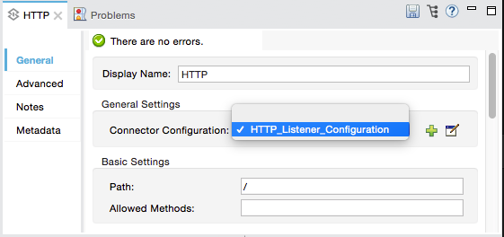 パスと許可されるメソッドが表示されている HTTP リソースの設定