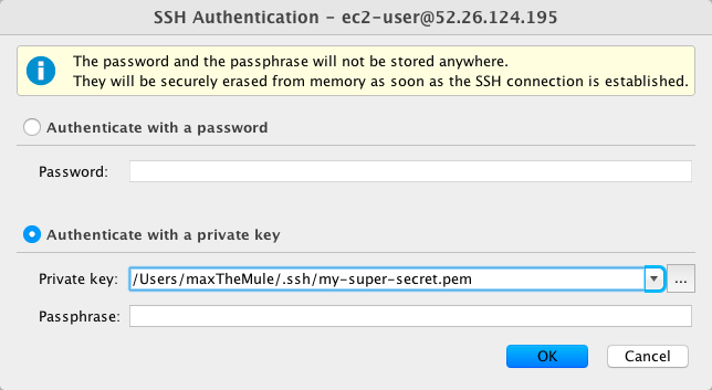 YourKit の SSH 認証ダイアログ
