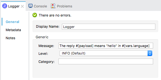 名前と汎用データが表示されている Logger の [General (一般)] 項目
