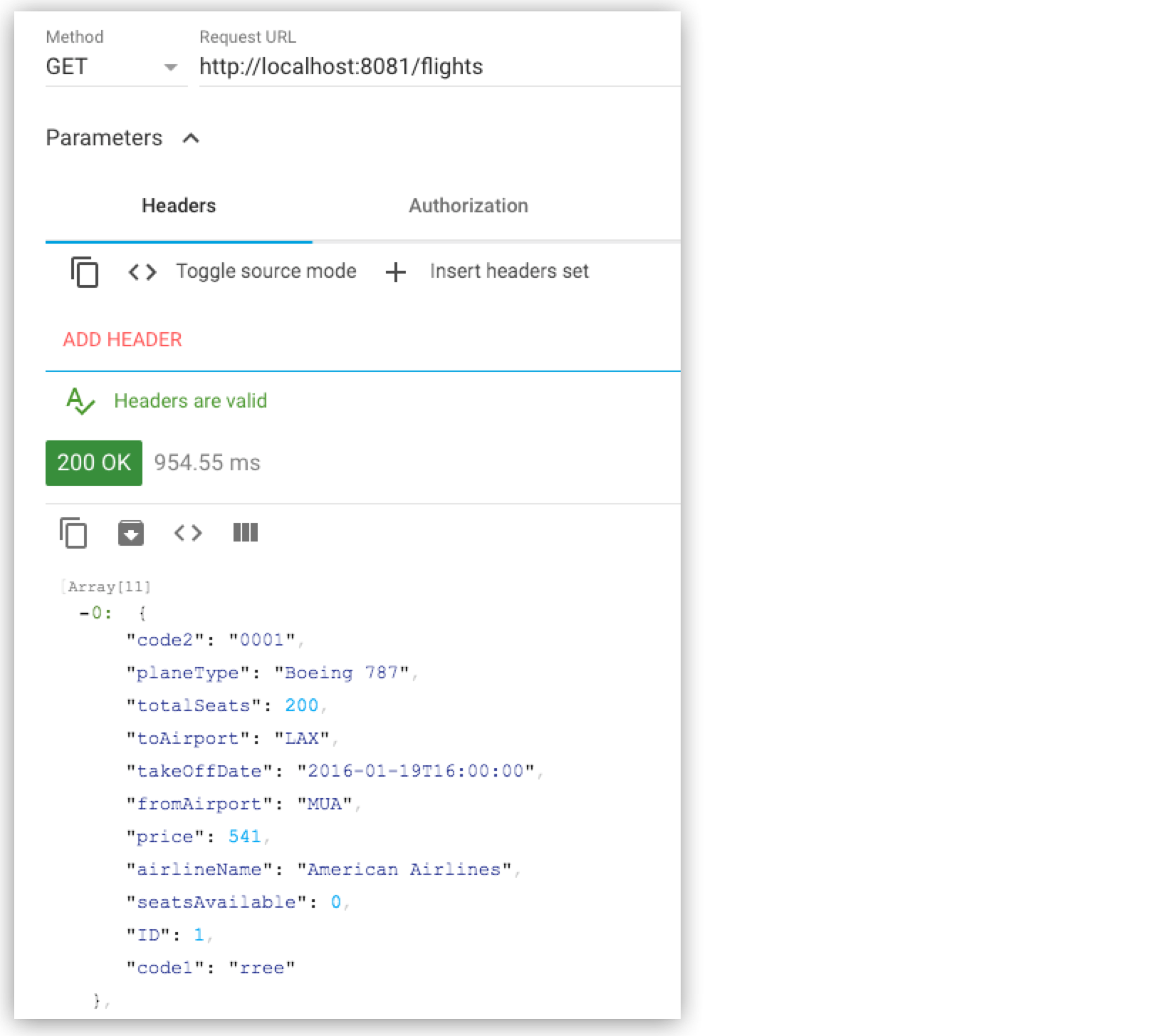 メソッド、URL、ヘッダーが表示されている HTTP 要求セットアップ