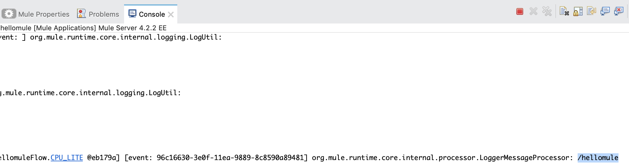 Hello Mule コンソール