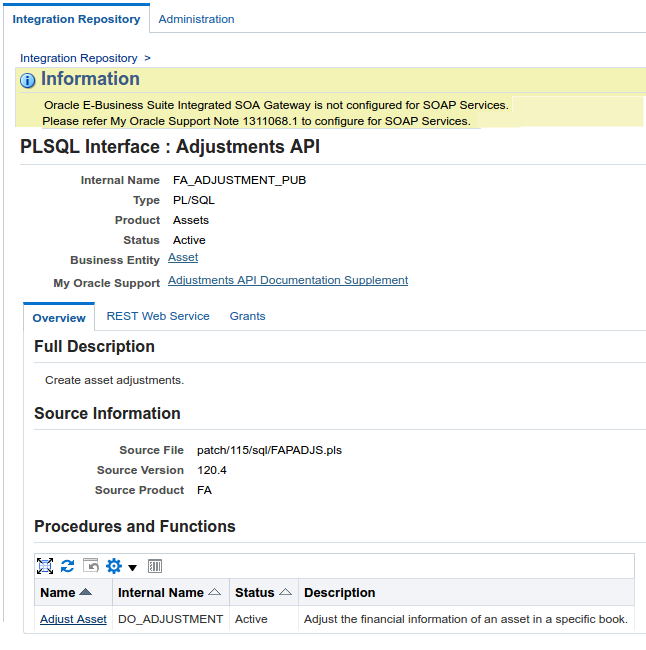 PL/SQL のデプロイ - Adjustment API