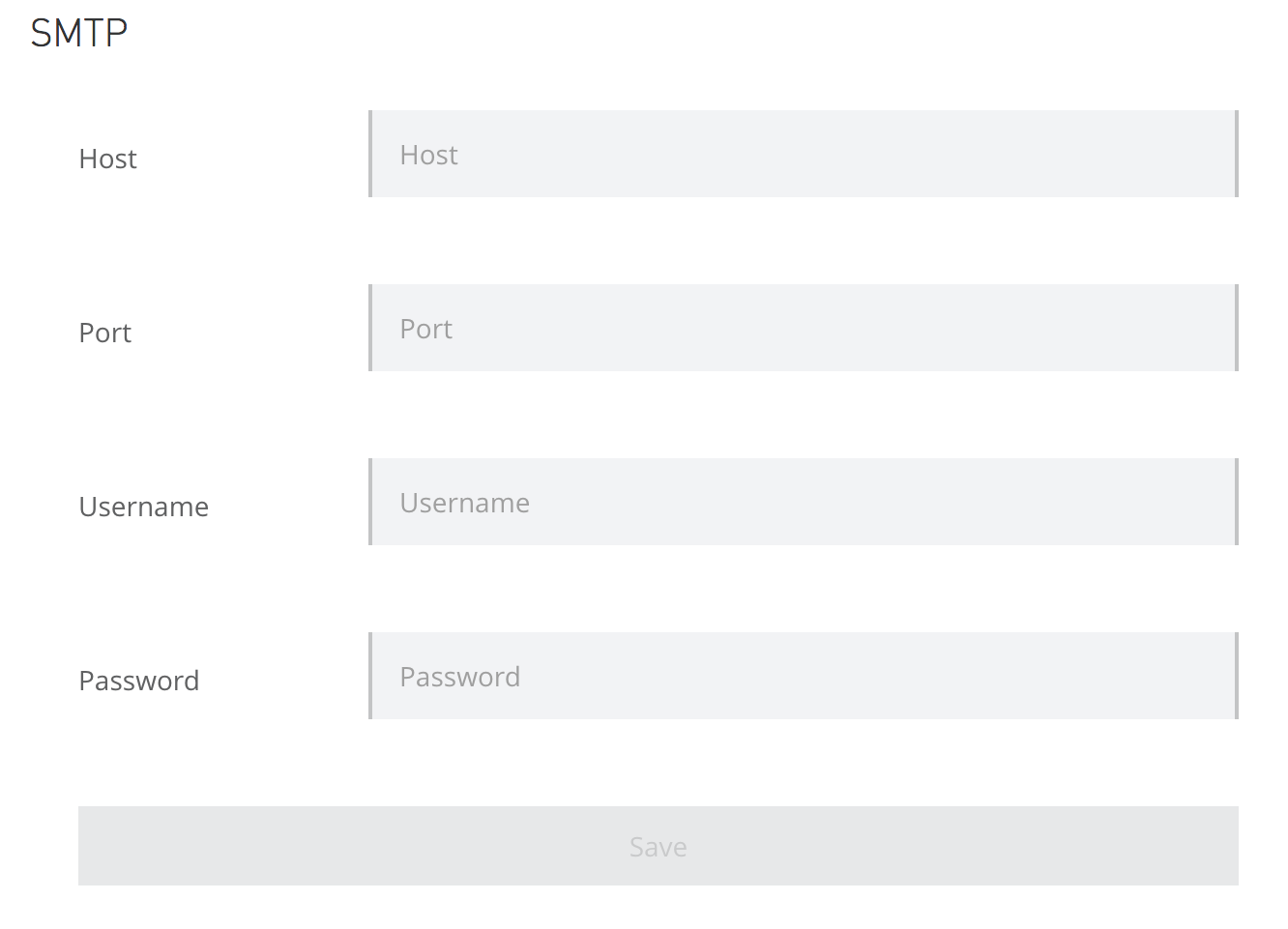 アクセス管理 UI の [SMTP] 設定ウィンドウ