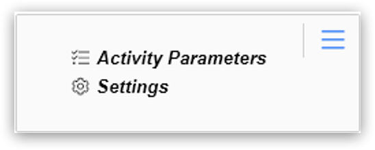 「Activity Parameters (アクティビティパラメーター)」 設定ウィンドウ