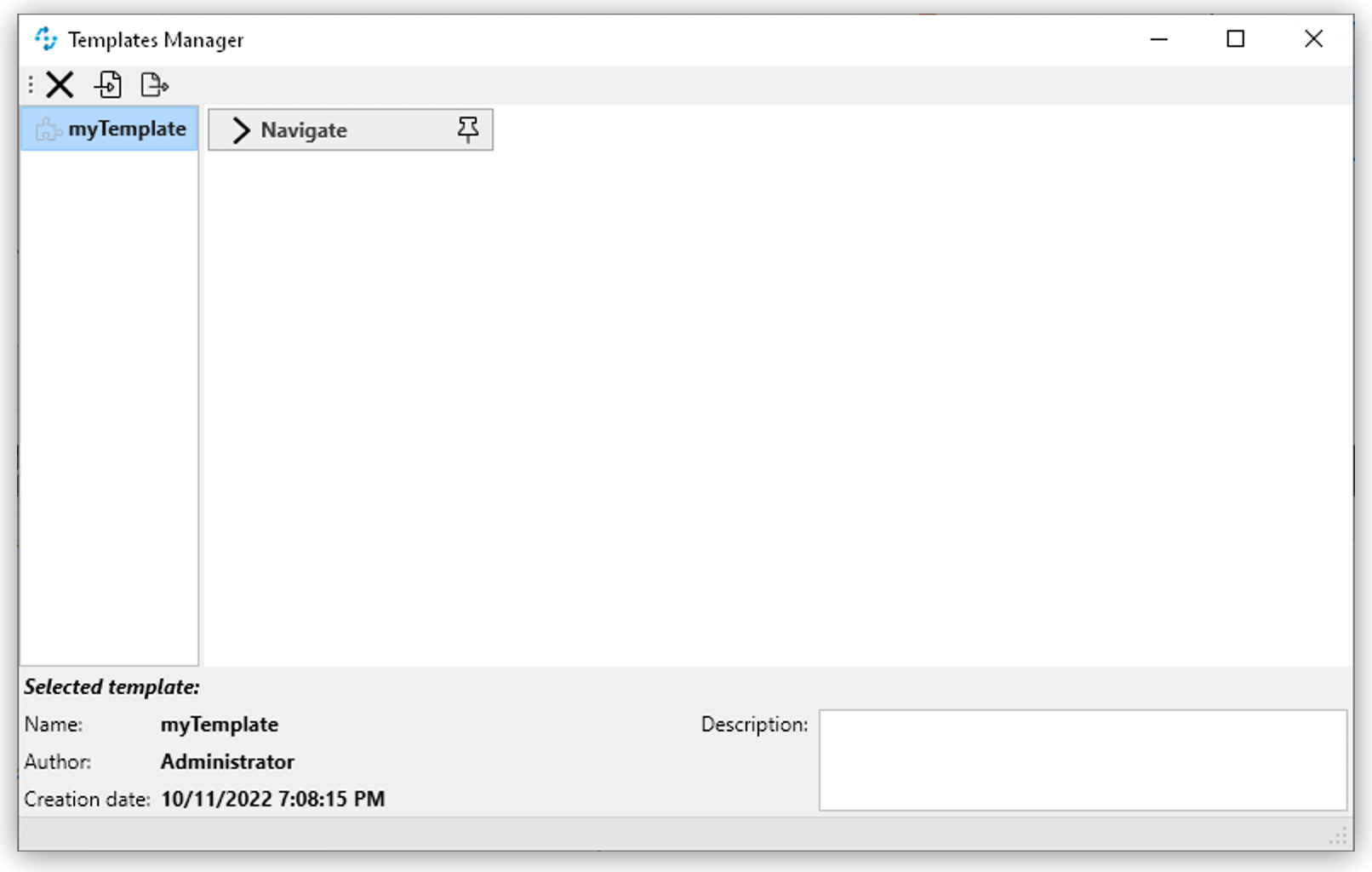 「Templates manager (テンプレートマネージャー)」 ウィンドウ