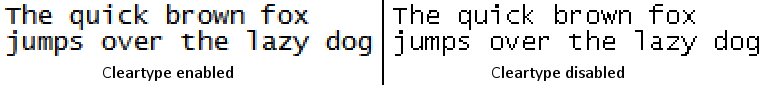 ClearType のオンまたはオフの例