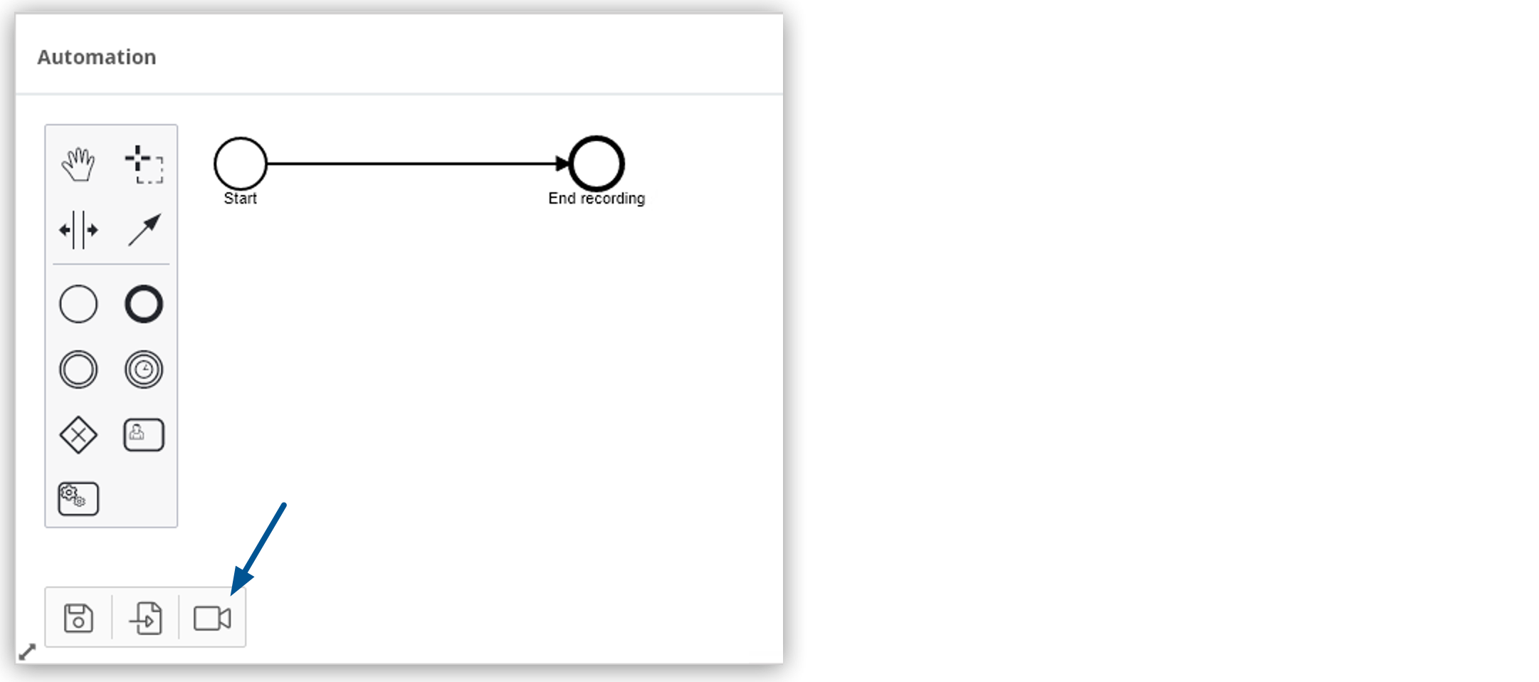 「自動化」 パネル内の 「BPMN を記録」 ボタン