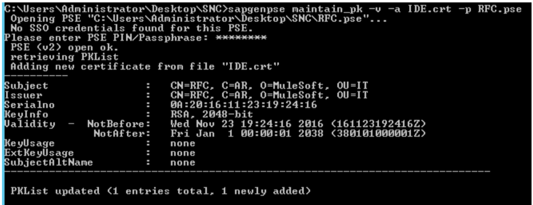 IDE.crt を RFC.pse にリンクするターミナルウィンドウ