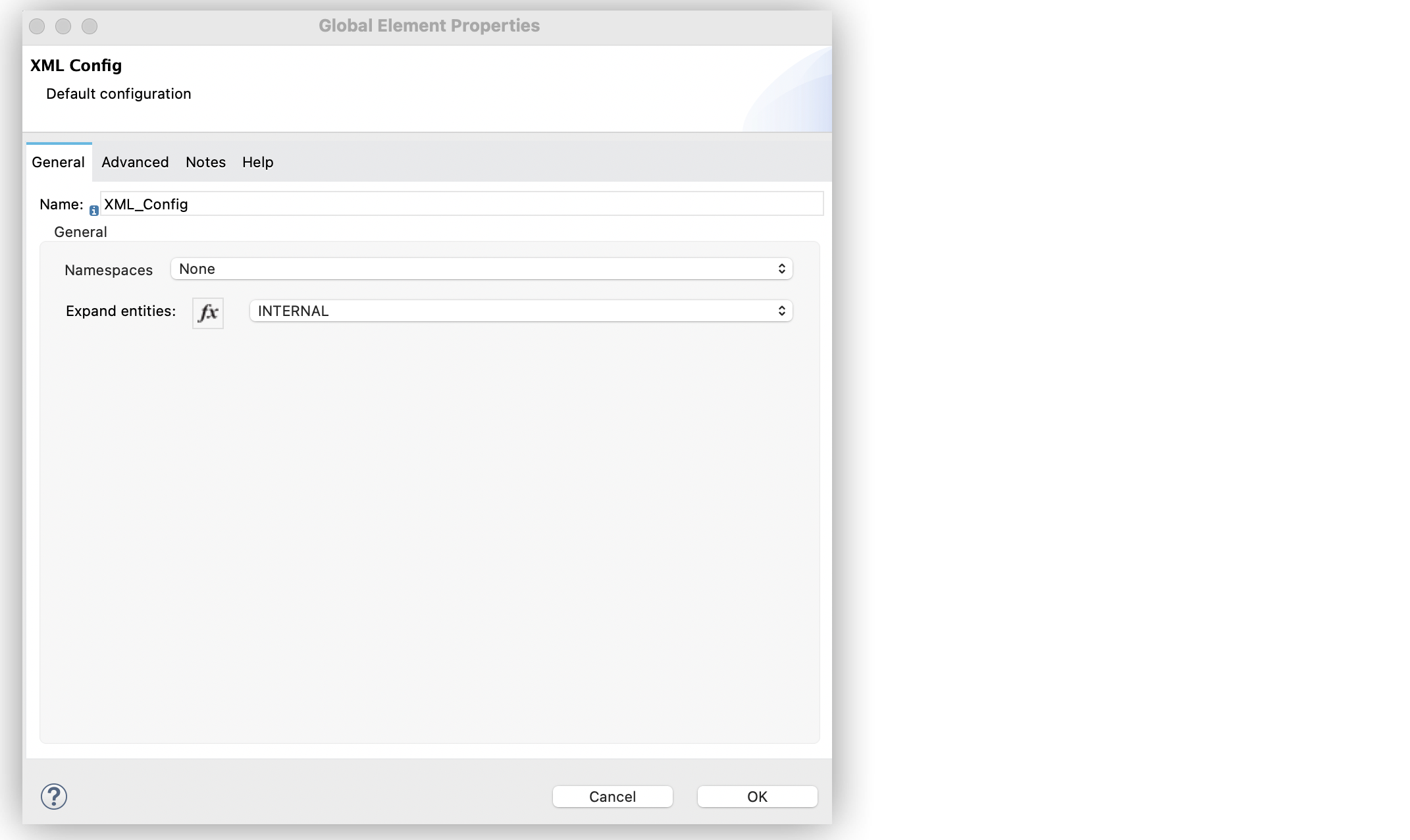 XML Module のグローバル設定の [Expand entities (エンティティを拡張)] 項目