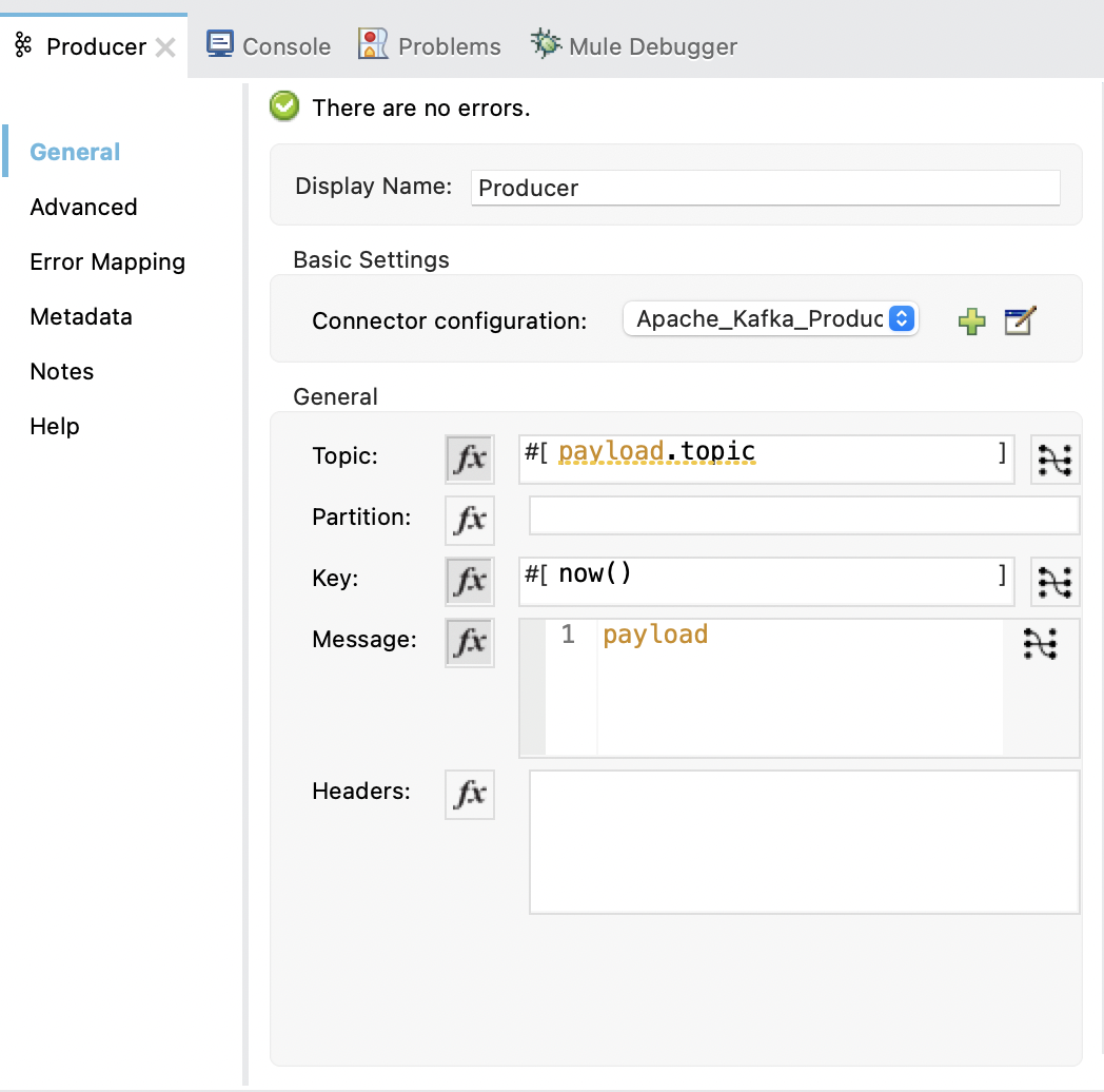 Publish properties window configuration