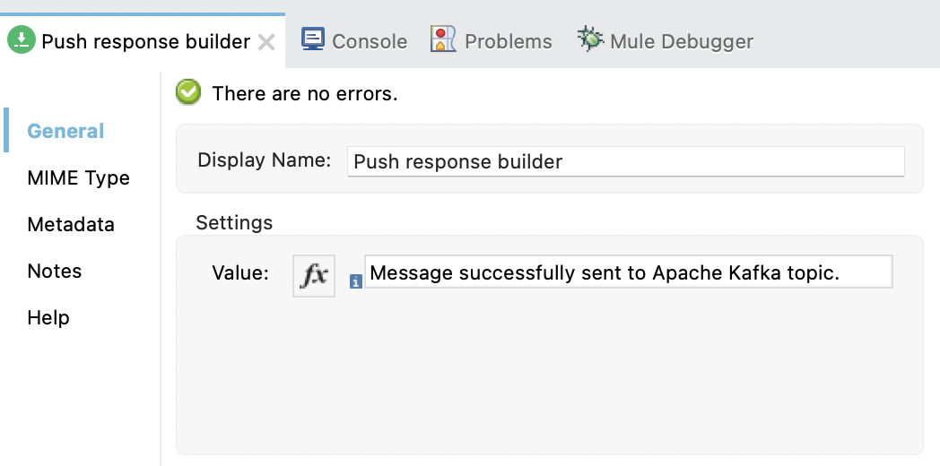 Set Payload properties window configuration