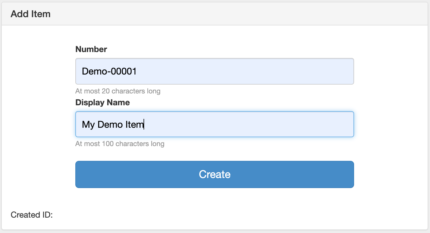 Create Item form