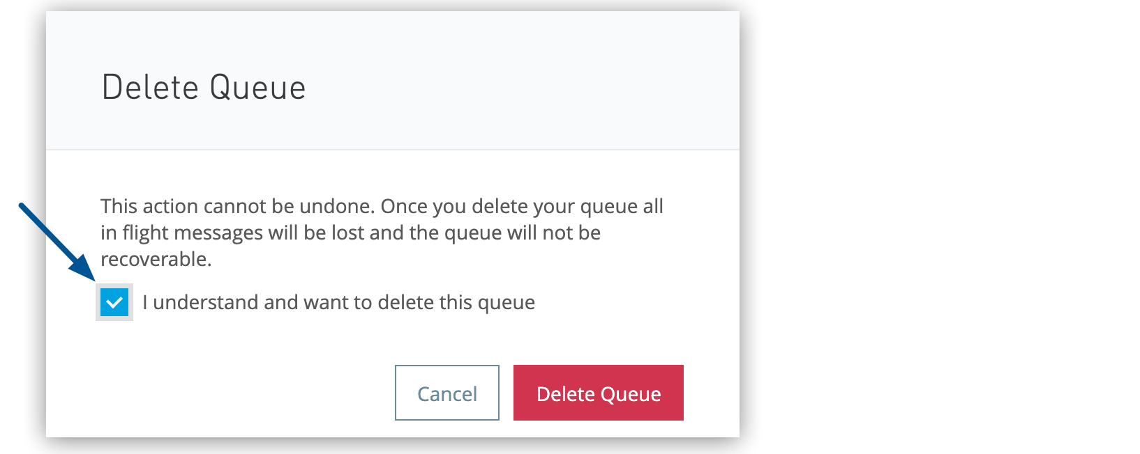 Accept checkbox for deleting a queue