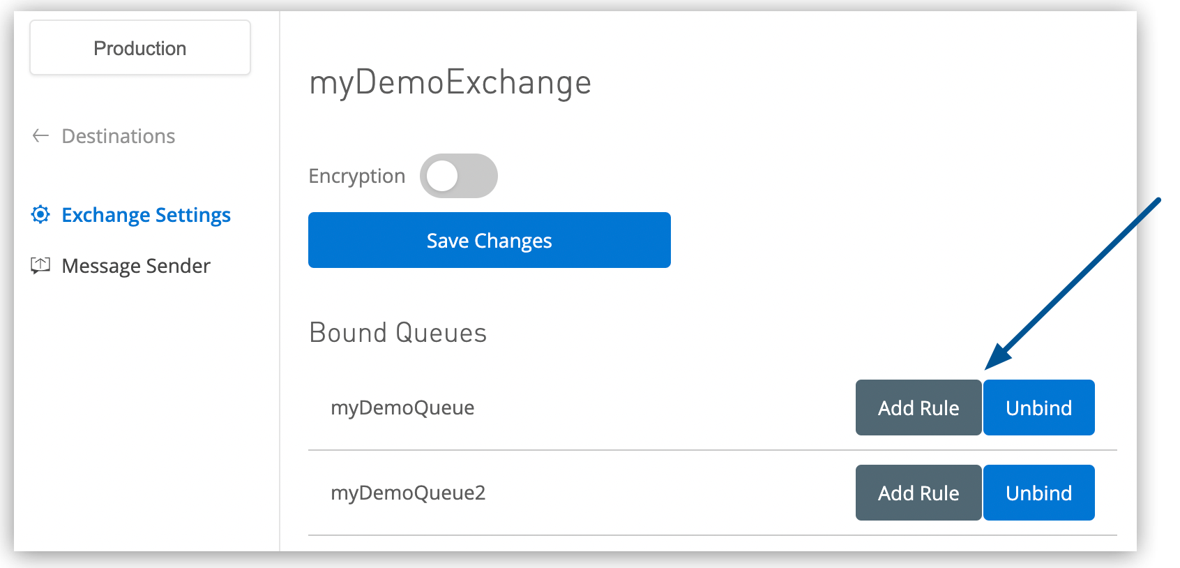 Add Rule button on the Exchange Settings page