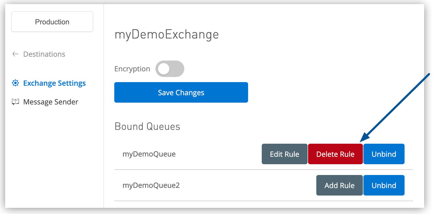 Delete Rule button on the Exchange Settings page