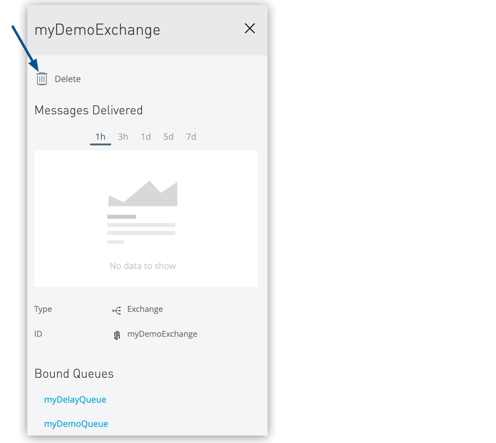 Delete icon in the details pane for deleting an exchange