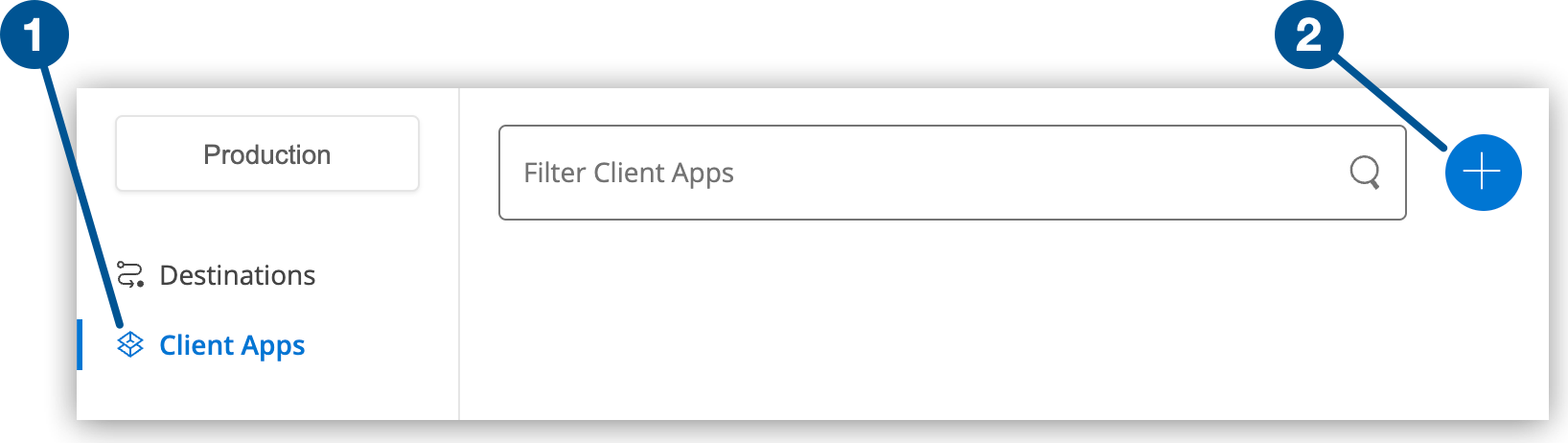 Client Apps option and blue plus icon