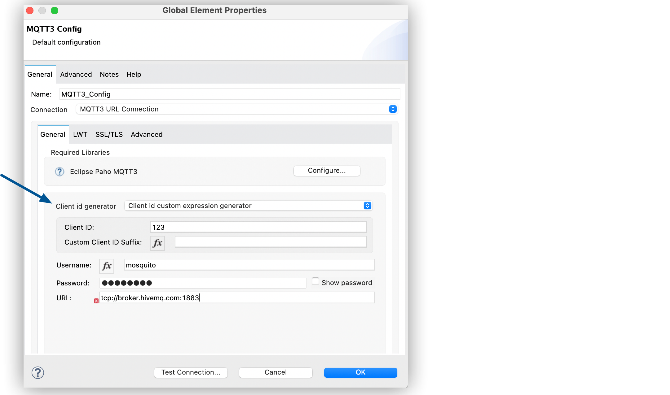 Custom Client ID Generator configuration in Global Element Properties window