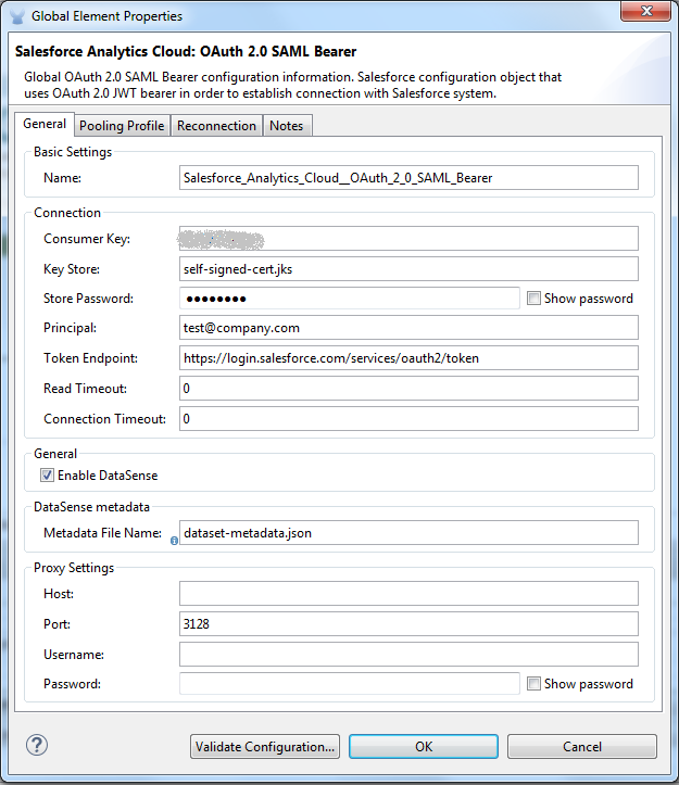 keystore generate saml Documentation Salesforce Connector  MuleSoft Cloud Analytics