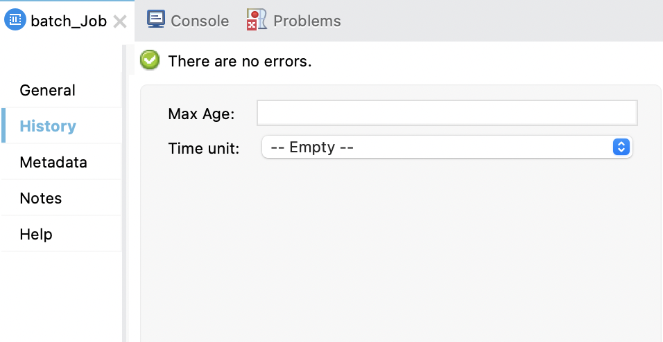 Batch job history fields in Anypoint Studio