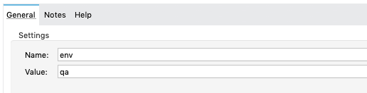 A settings dialog with environment variable for QA in Anypoint Studio