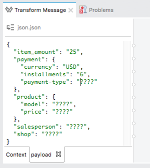 A JSON scaffolding in a payload tab