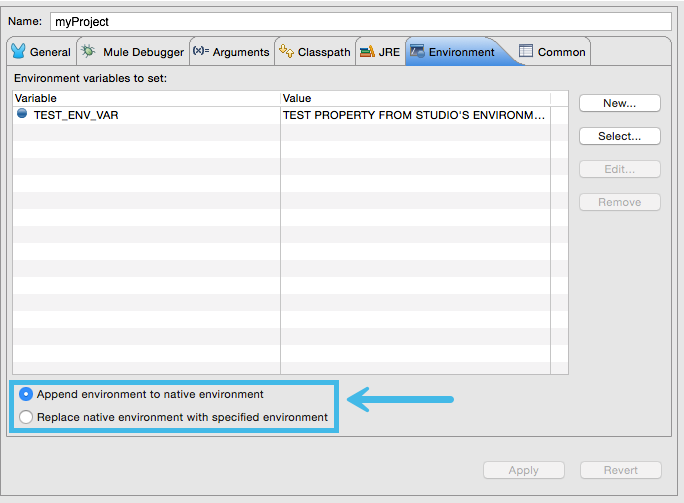 An Environment tab with options to define variables