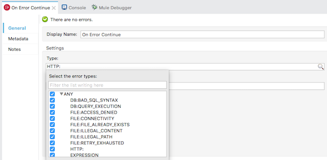 An On Error Continue general files with types including ANY