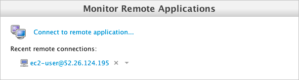 Options to connect to remote applications with recent connection details