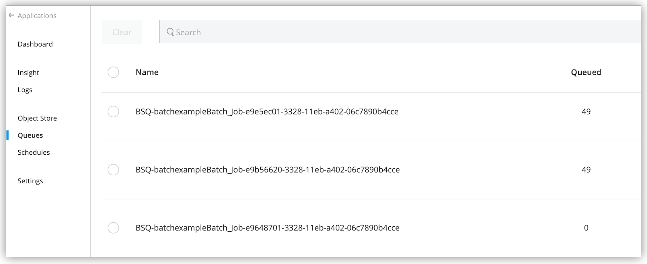 A batch step queue transaction log in Anypoint Runtime Manager