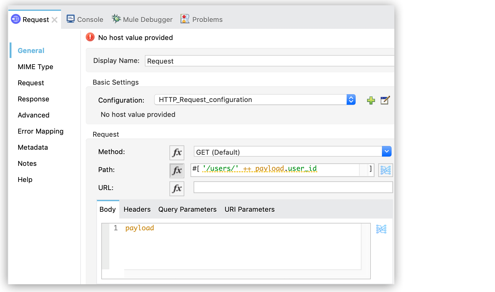 Configure Dynamic Requests with DataWeave expressions in Path field