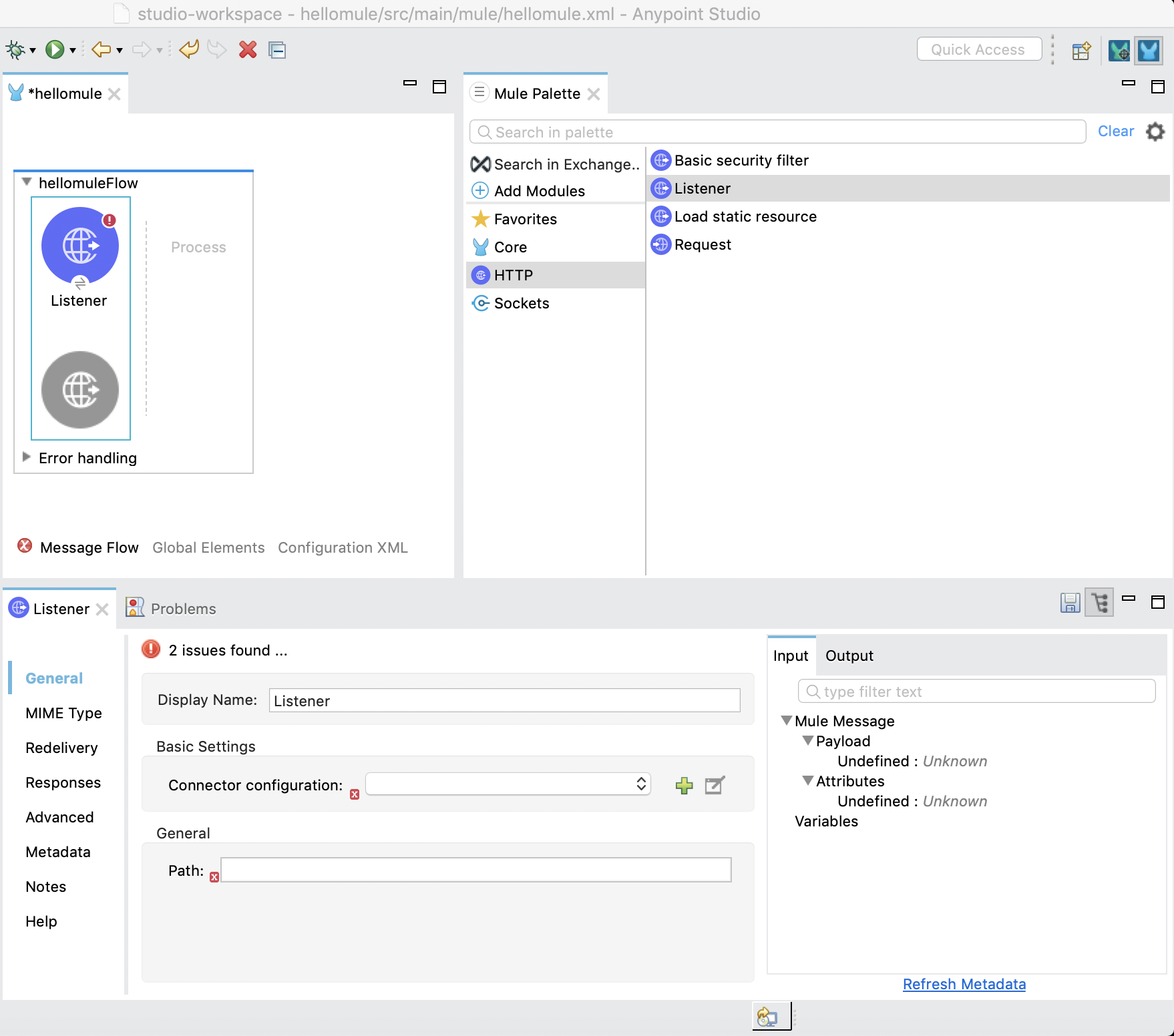 HTTP Listener configuration in a Mule application