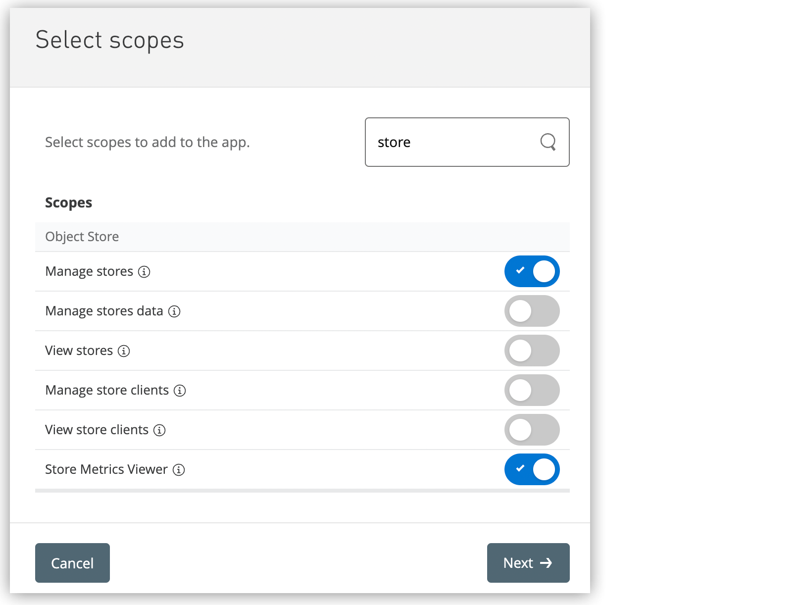 Scopes for Object Store connected apps