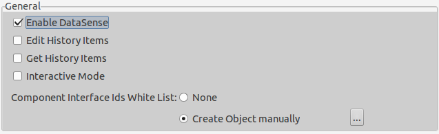General properties with Enable DataSense and Create Object manually options selected