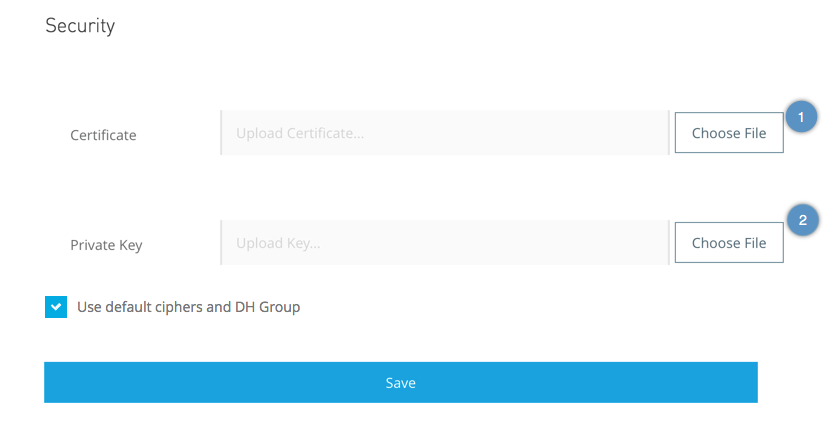 Certificate and Private Key configuration under the Security tab in Access Management