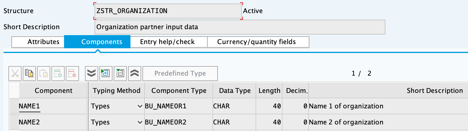 SAP structure definition for ZSTR_ORGANIZATION