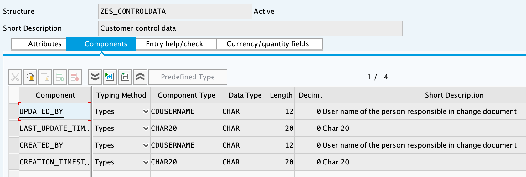 SAP structure definition for ZES_CONTROLDATA