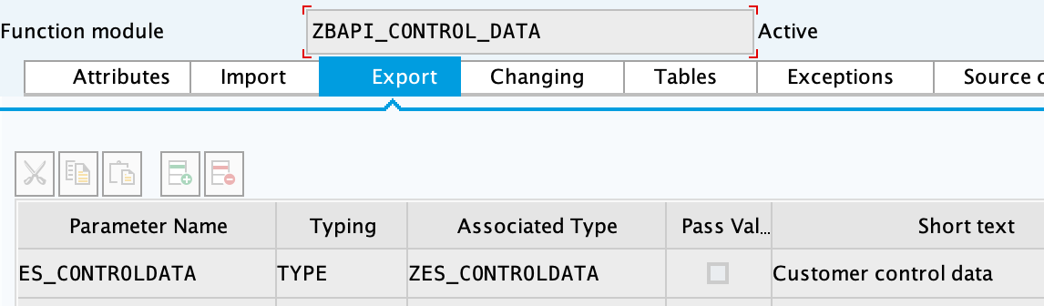 SAP export parameters for ZBAPI_CONTROL_DATA