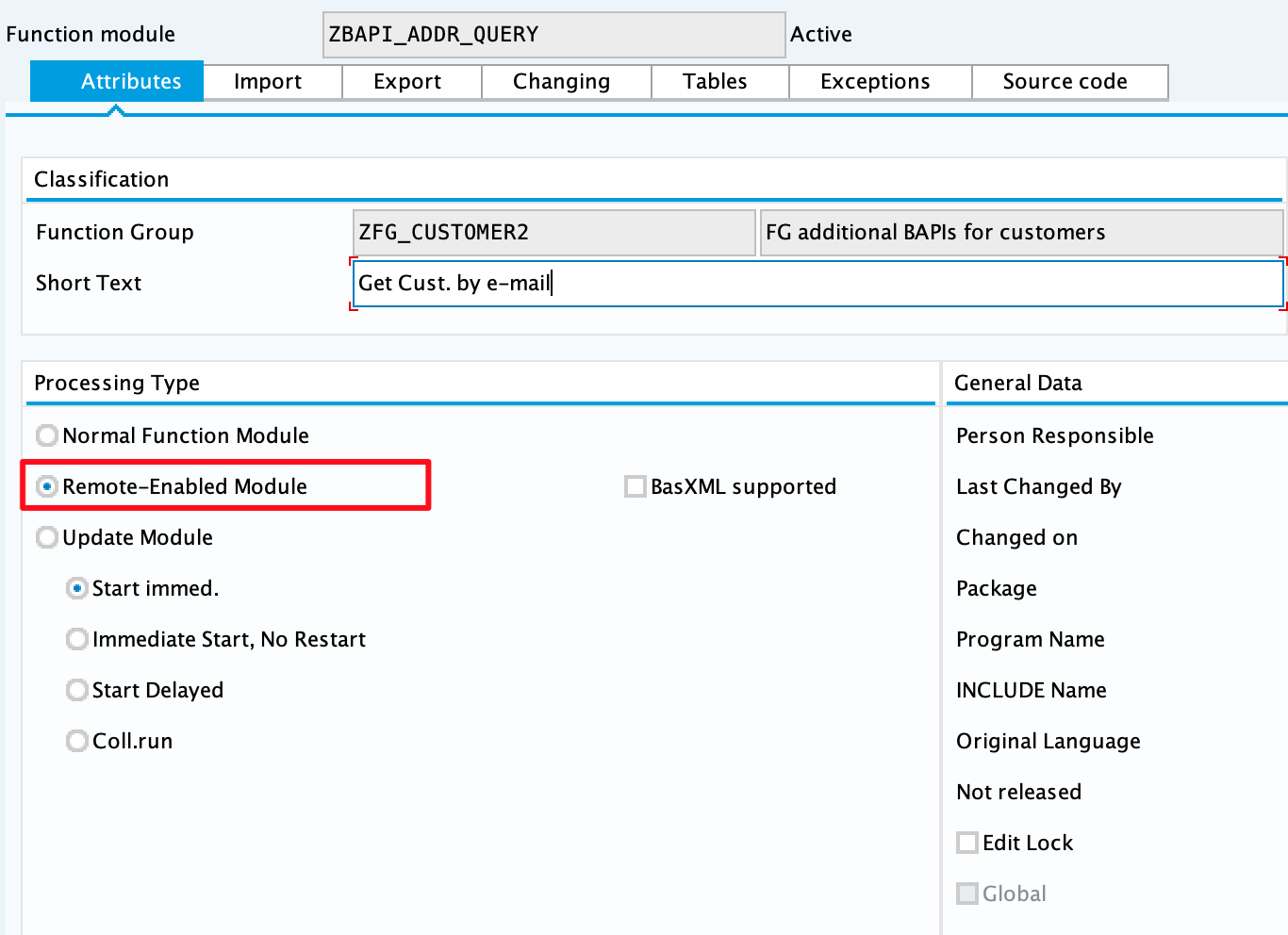 SAP Create Function Module for ZBAPI_ADDR_QUERY