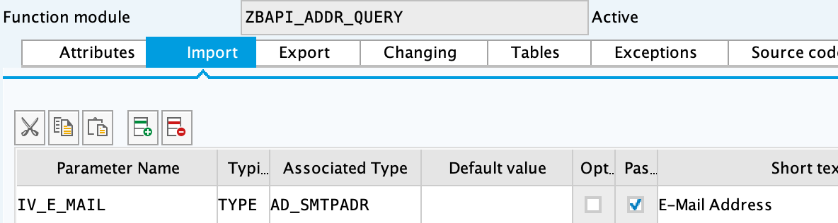 SAP import parameters for ZBAPI_ADDR_QUERY