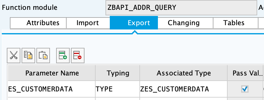 SAP export parameters for ZBAPI_ADDR_QUERY