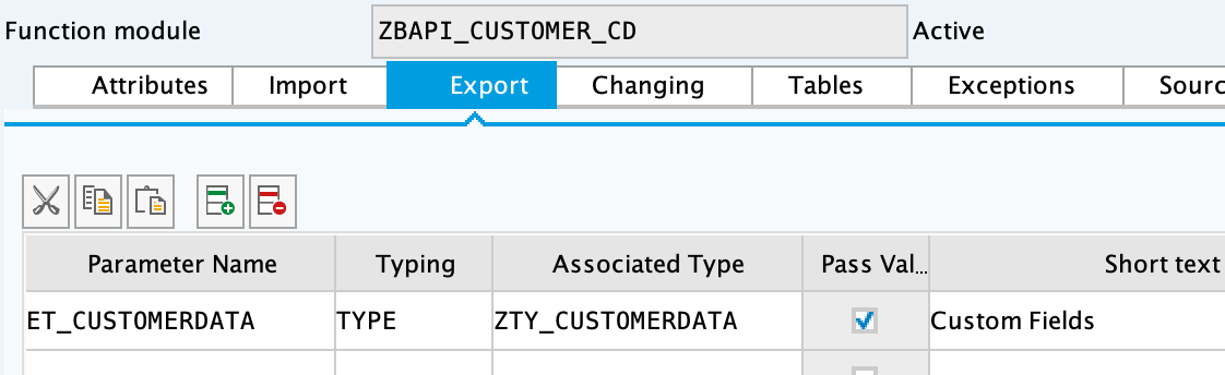 SAP export parameters for ZBAPI_CUSTOMER_CD