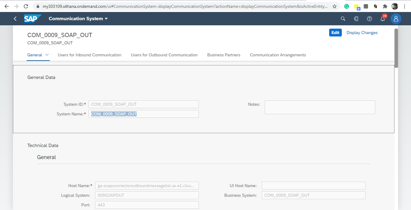 SAP S/4HANA Communication System with Host Name field