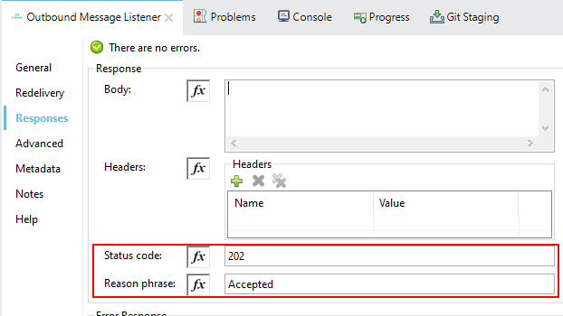 Anypoint Studio response configuration with HTTP status 202 Accepted
